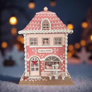 Light Up Christmas Pastel Pink Gingerbread Candy Sugar House 16" Tall